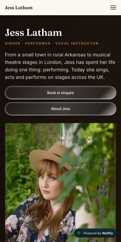 Jess Latham website on a phone